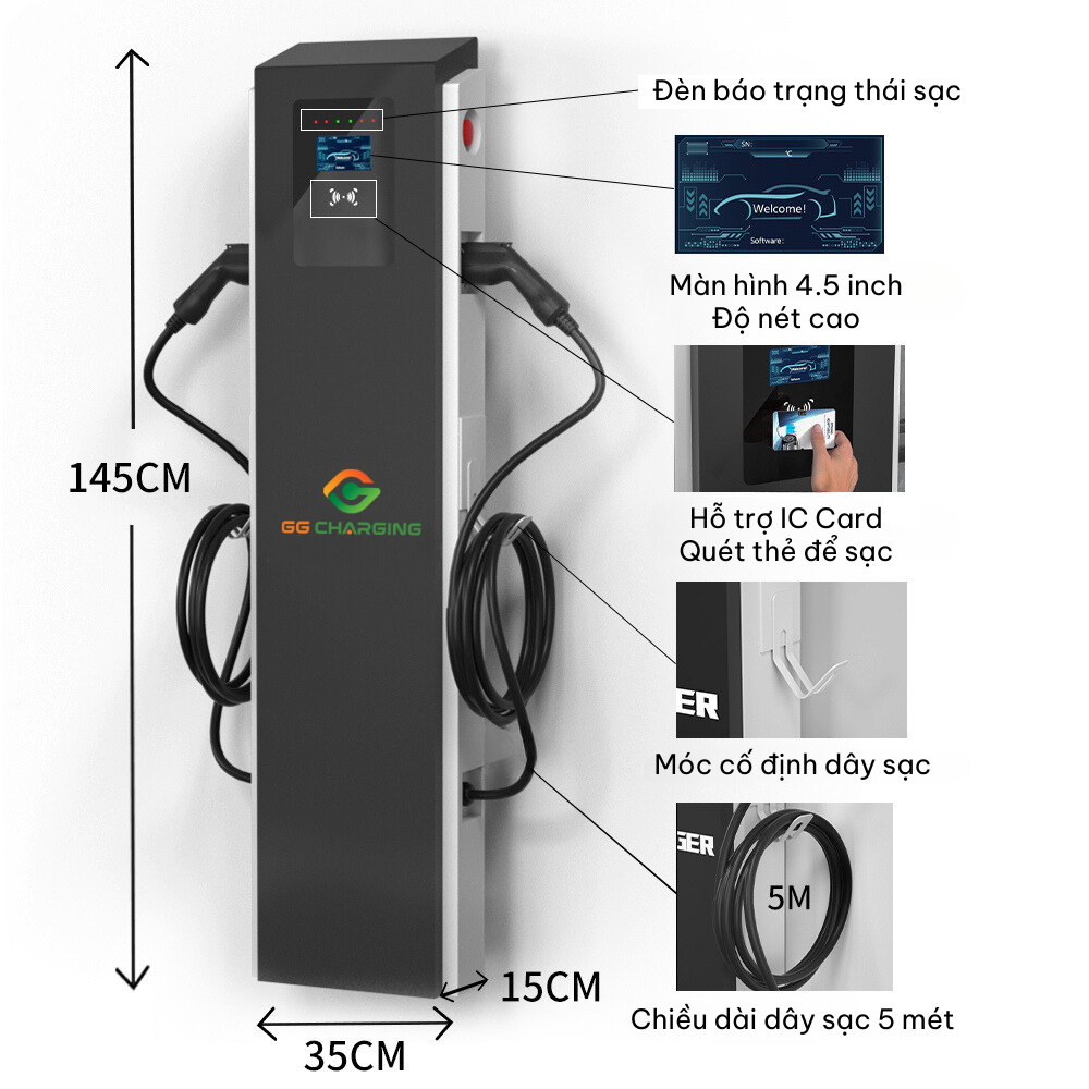 Trụ sạc AC 22kW x2 súng GG Charging ACSN2-44LD